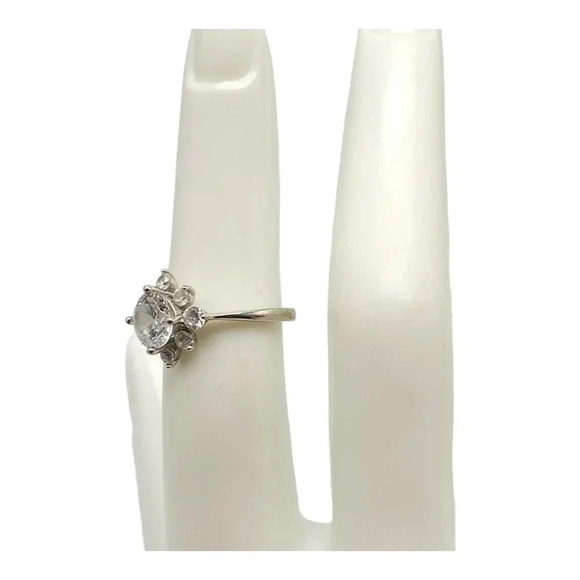 S925 Sterling Silver Cubic Zirconia Star Halo Cocktail Ring Vintage Size 5 - Picture 2 of 5
